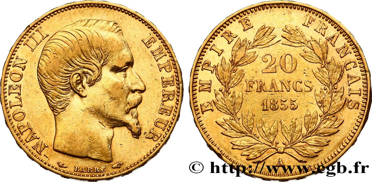 20 francs or Napoléon III, tête nue 1855 Paris F.531/3 MBC40 