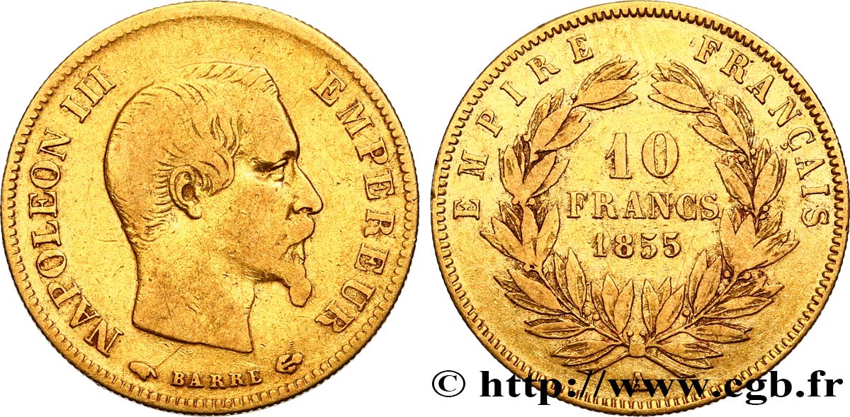 10 francs or Napoléon III, tête nue, grand module 1855 Paris F.506/1 MB25 