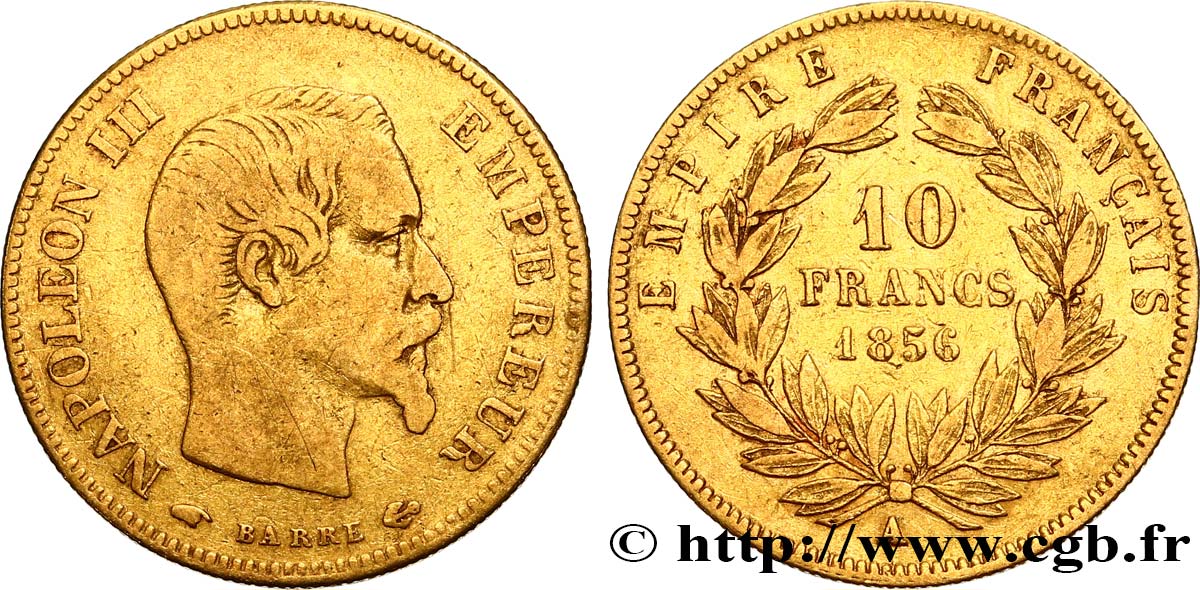 10 francs or Napoléon III, tête nue, grand module 1856 Paris F.506/3 S25 