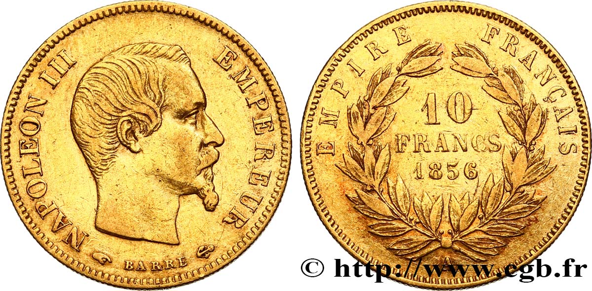 10 francs or Napoléon III, tête nue, grand module 1856 Paris F.506/3 MBC40 