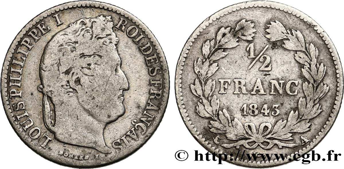 1/2 franc Louis-Philippe 1843 Paris F.182/99 RC12 