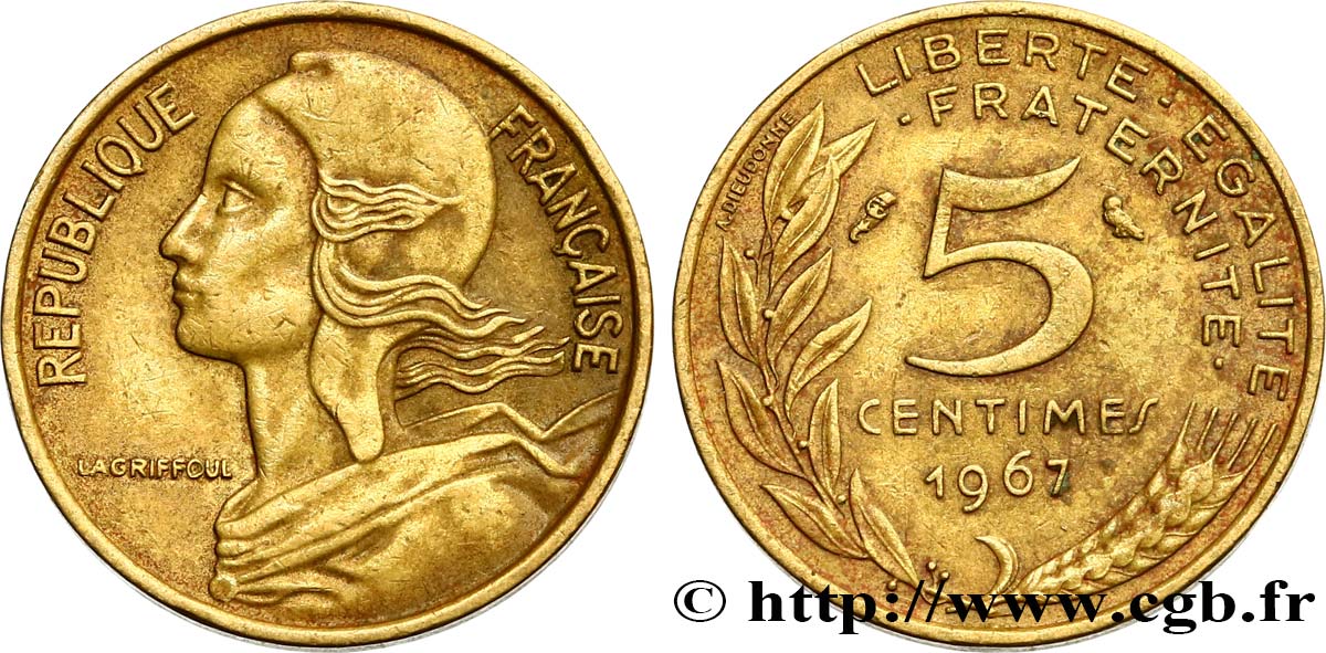 5 centimes Marianne 1967 Paris F.125/3 VF35 