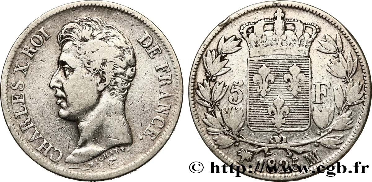 5 francs Charles X, 1er type 1825 Marseille F.310/12 VF20 