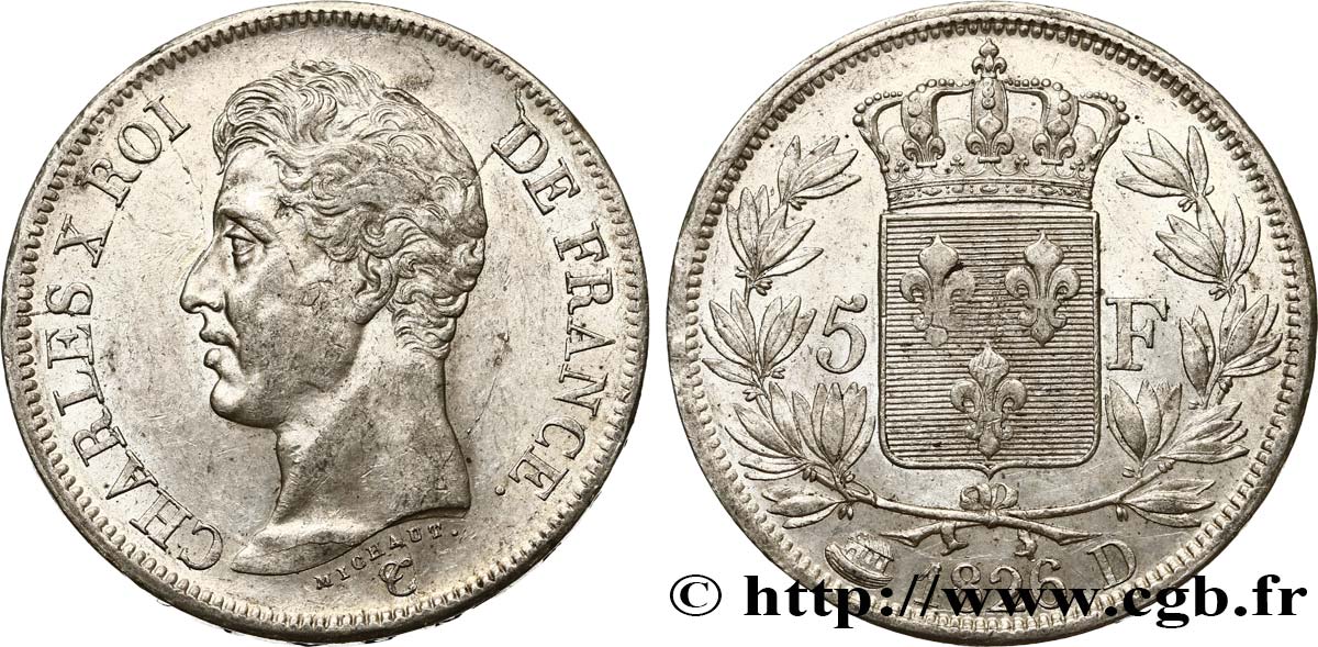 5 francs Charles X, 1er type 1826 Lyon F.310/18 SS50 