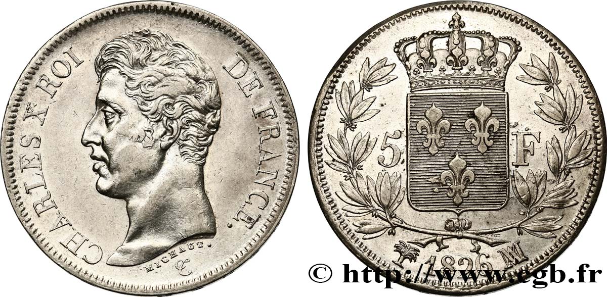 5 francs Charles X, 1er type 1826 Marseille F.310/24 SS52 