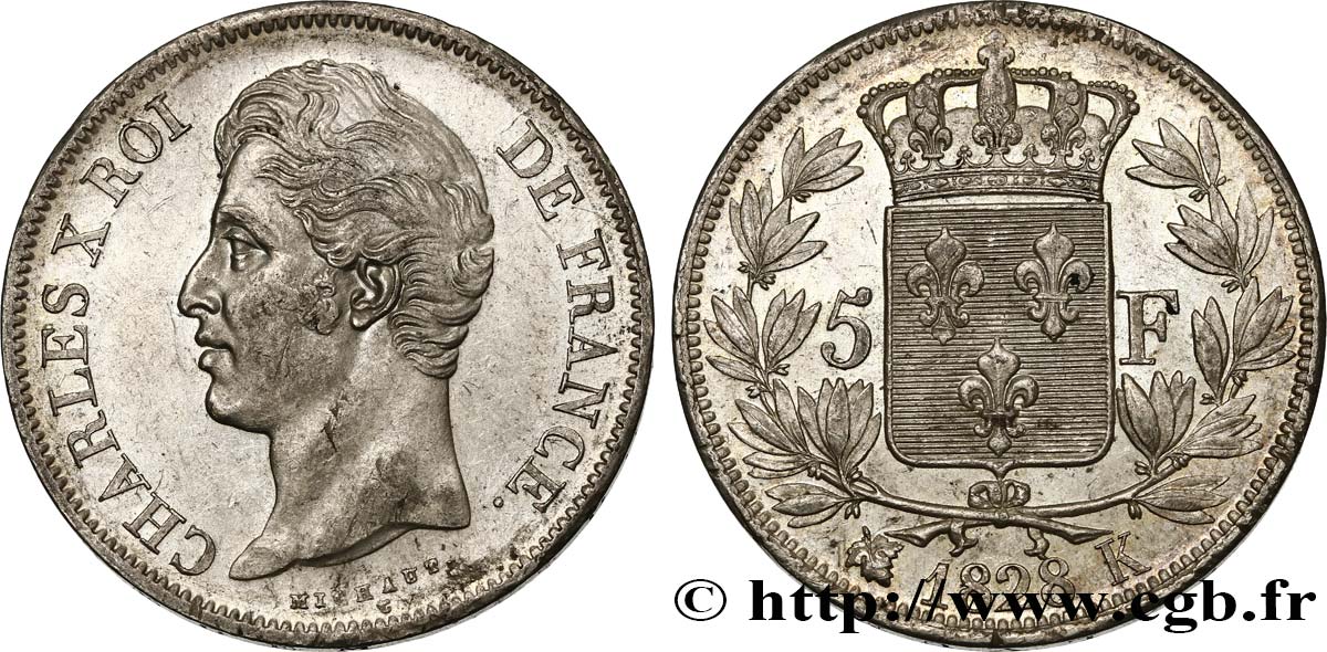5 francs Charles X, 2e type 1828 Bordeaux F.311/20 BB53 