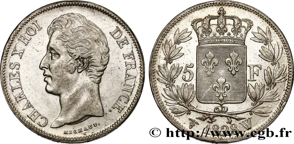 5 francs Charles X, 2e type 1828 Lille F.311/26 EBC58 