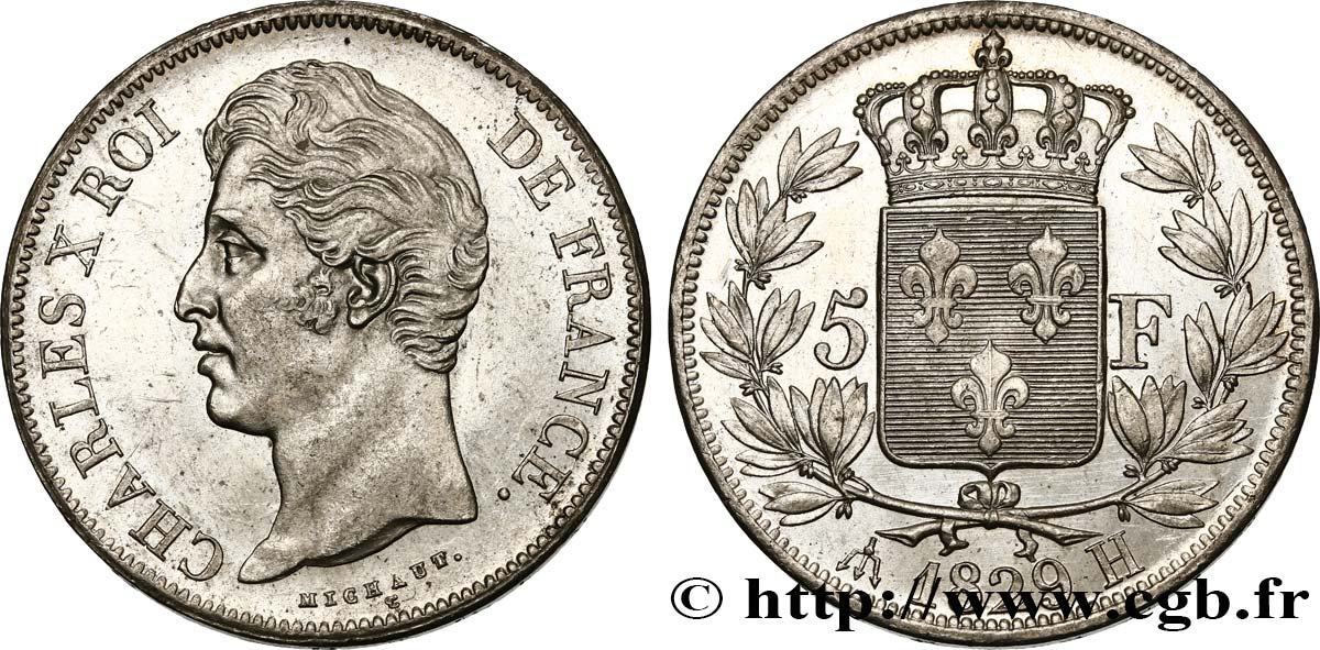 5 francs Charles X, 2e type 1829 La Rochelle F.311/31 AU58 