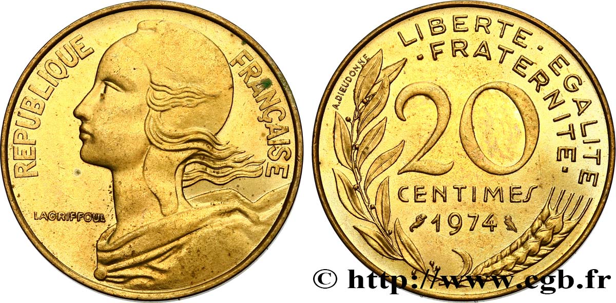 20 centimes Marianne 1974 Pessac F.156/14 MS62 