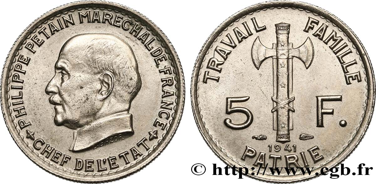 5 francs Pétain 1941  F.338/2 SUP 