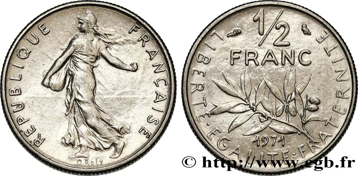 1/2 franc Semeuse 1971 Paris F.198/10 AU58 
