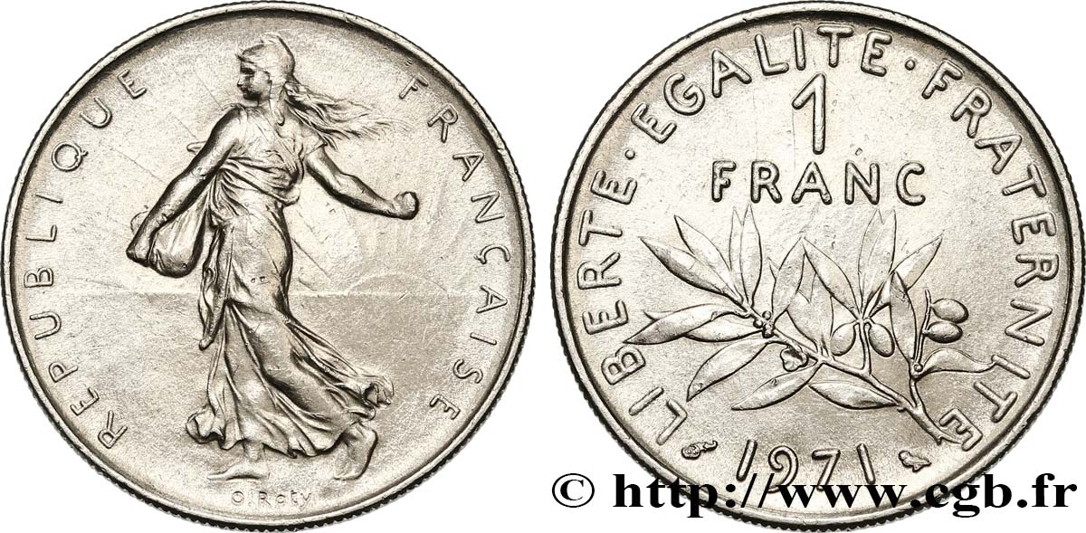 1 franc Semeuse, nickel 1971 Paris F.226/16 AU58 