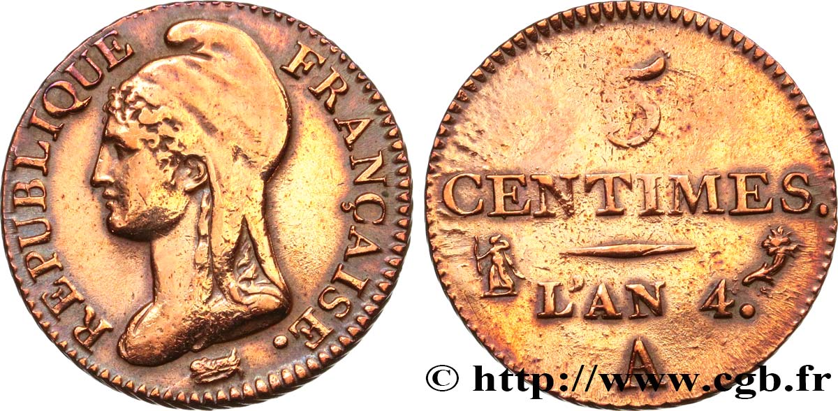 5 centimes Dupré, petit module 1796 Paris F.113/1 TB+ 
