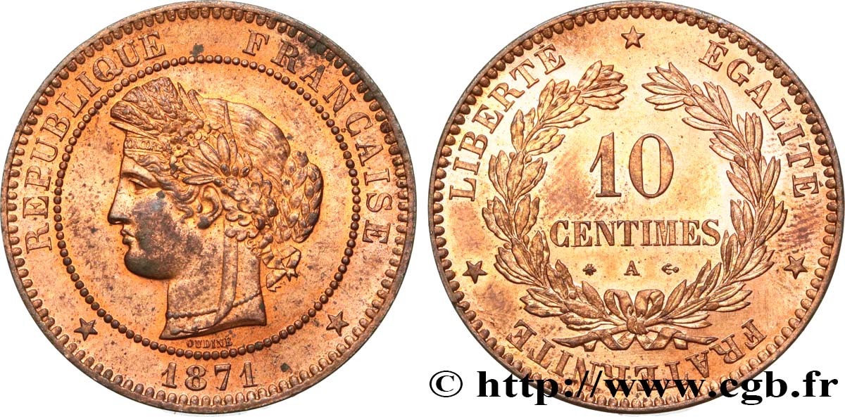 10 centimes Cérès 1871 Paris F.135/6 EBC62 