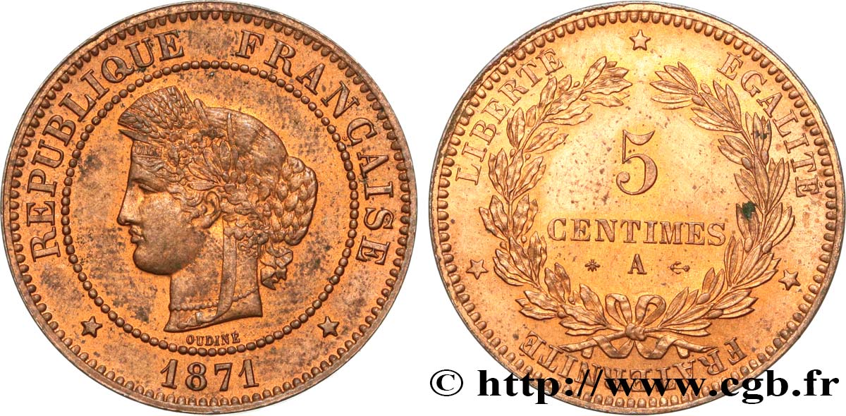 5 centimes Cérès 1871  Paris F.118/2 SUP62 