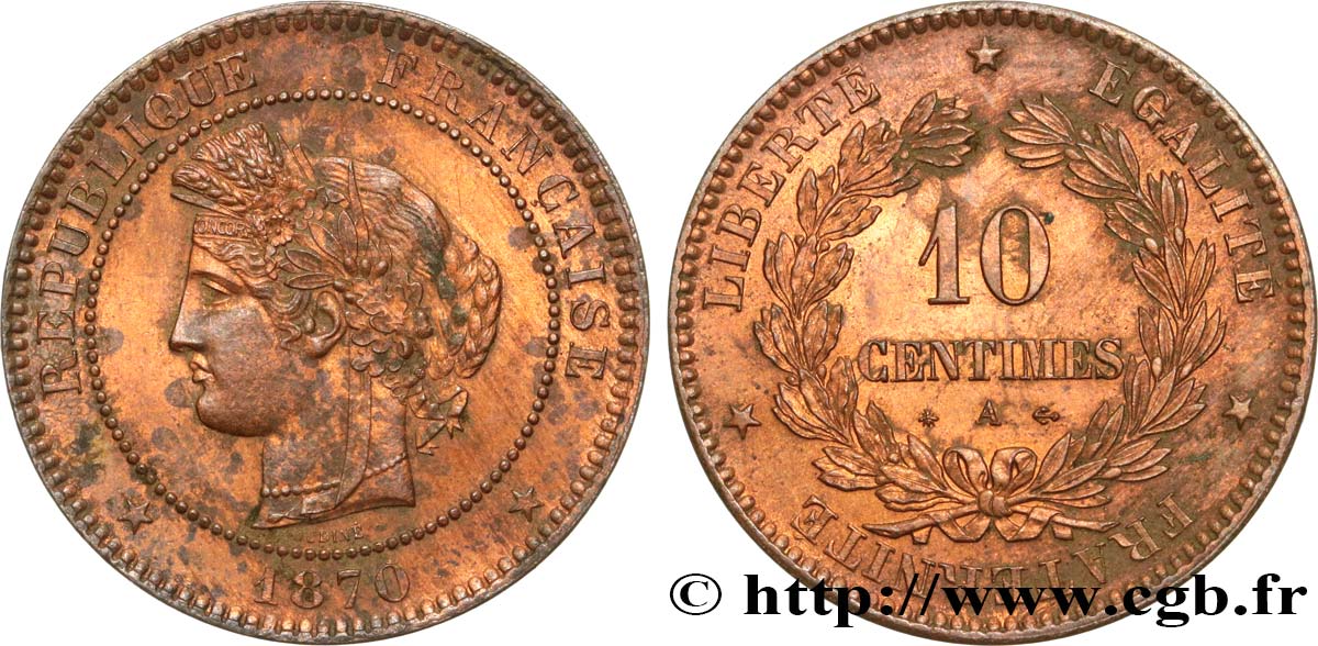 10 centimes Cérès 1870 Paris F.135/3 SUP60 
