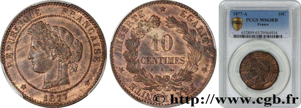 10 centimes Cérès 1877 Paris F.135/18 fST63 PCGS