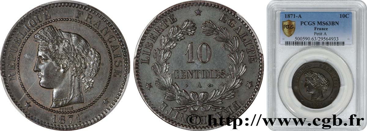 10 centimes Cérès 1871 Paris F.135/6 SC63 PCGS