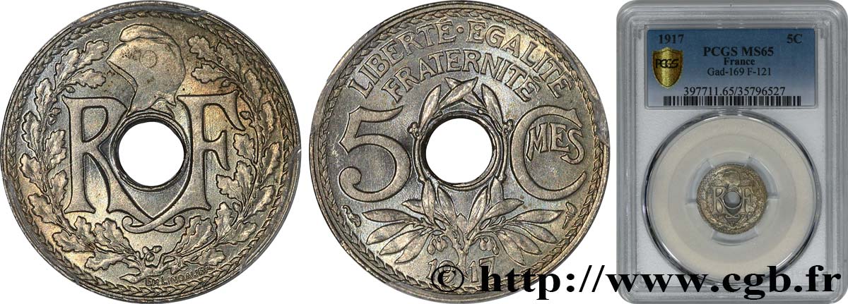 5 centimes Lindauer, grand module 1917 Paris F.121/1 MS65 PCGS