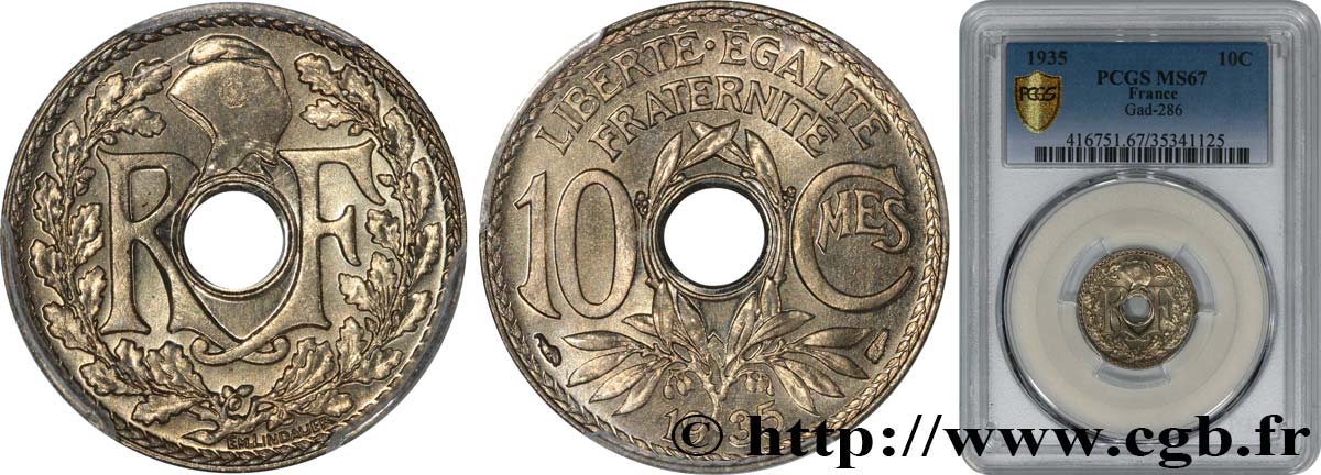 10 centimes Lindauer 1935  F.138/22 ST67 PCGS
