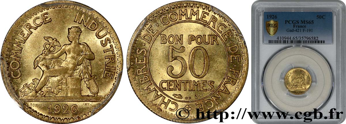50 centimes Chambres de Commerce 1926 Paris F.191/8 FDC65 PCGS