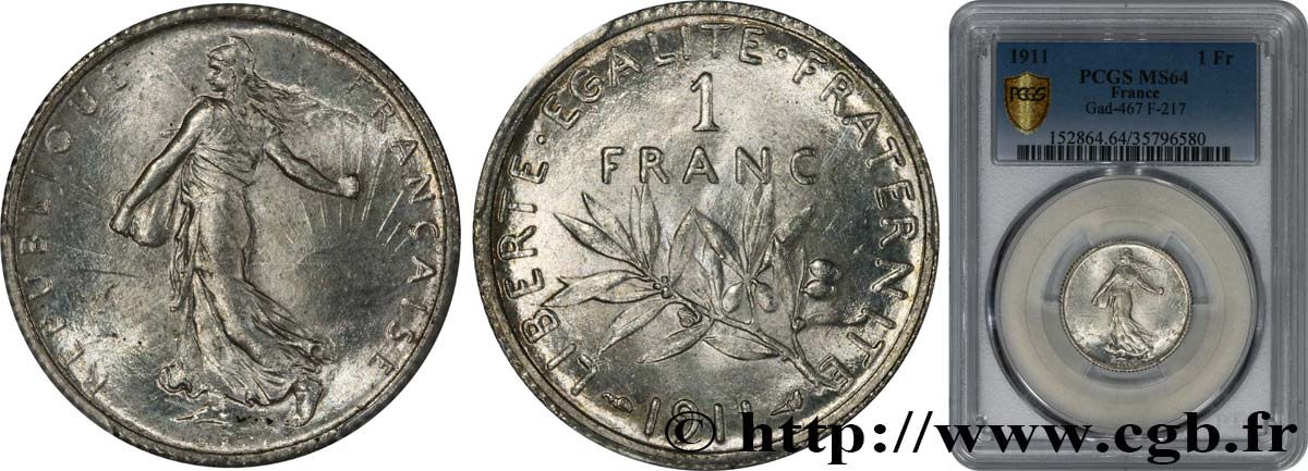 1 franc Semeuse 1911 Paris F.217/16 SPL64 PCGS