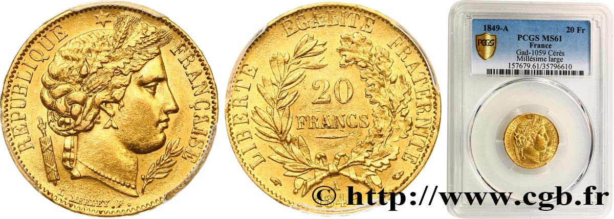 20 francs or Cérès 1849 Paris F.529/1 VZ61 PCGS