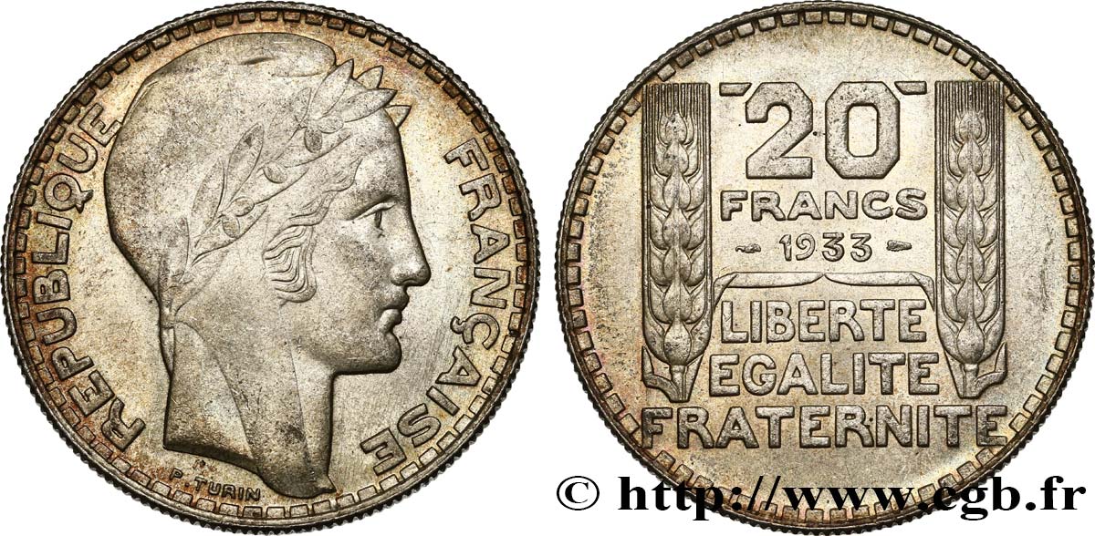 20 francs Turin, rameaux longs 1933  F.400/5 EBC60 