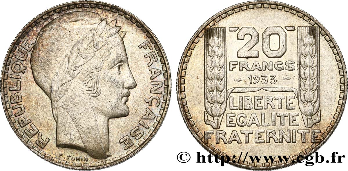 20 francs Turin, rameaux longs 1933  F.400/5 MS60 