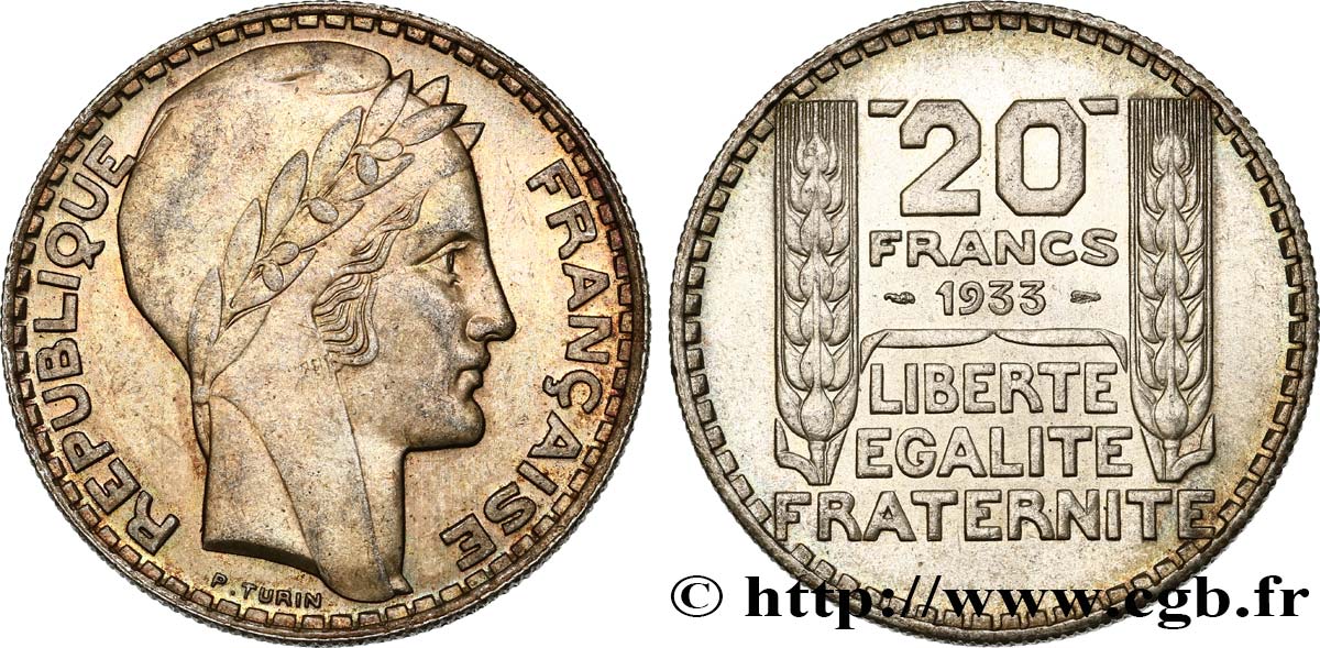 20 francs Turin, rameaux longs 1933  F.400/5 SUP60 