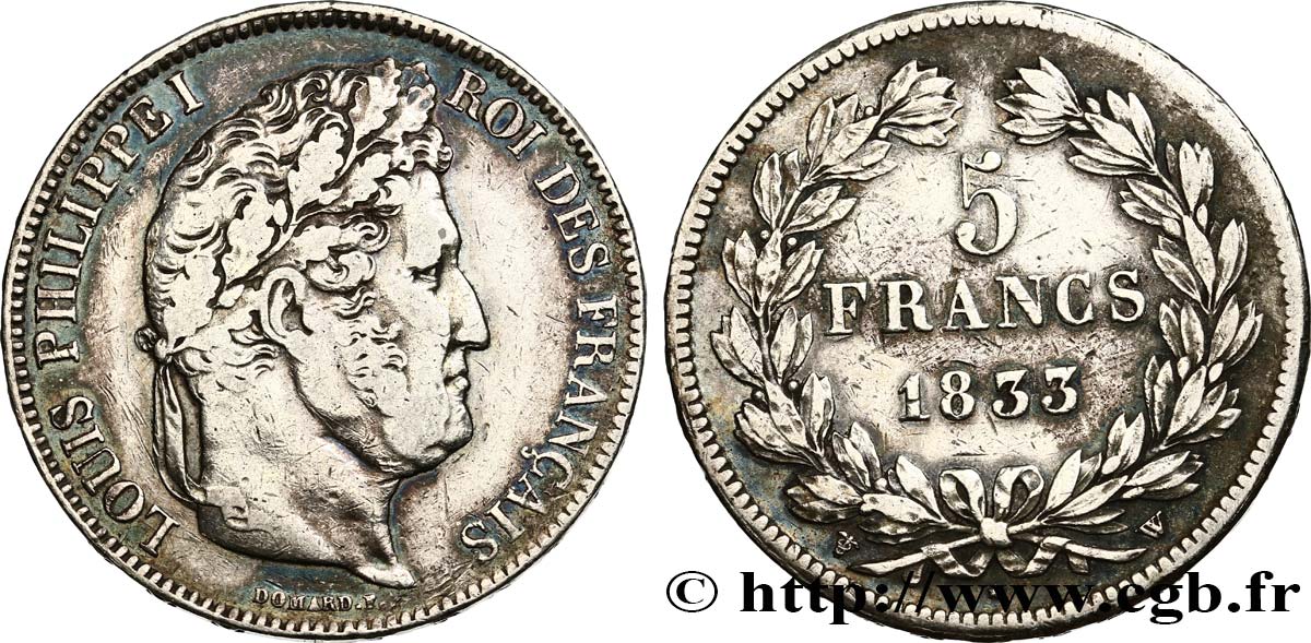 5 francs IIe type Domard 1833 Lille F.324/28 VF 
