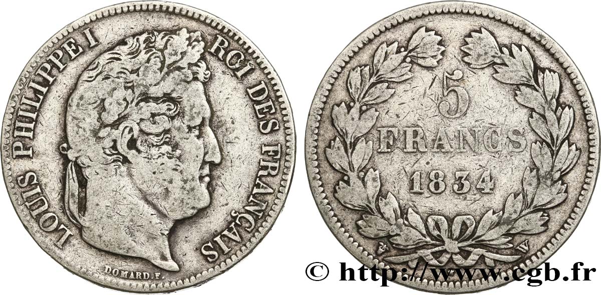 5 francs IIe type Domard 1834 Lille F.324/41 BC20 