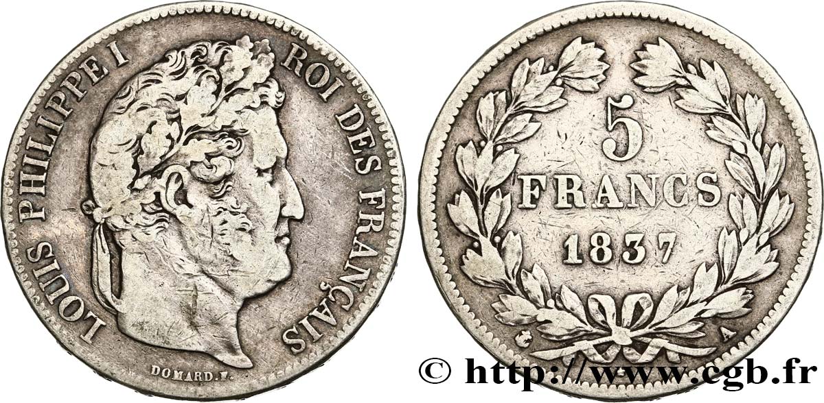 5 francs IIe type Domard 1837 Paris F.324/61 S20 