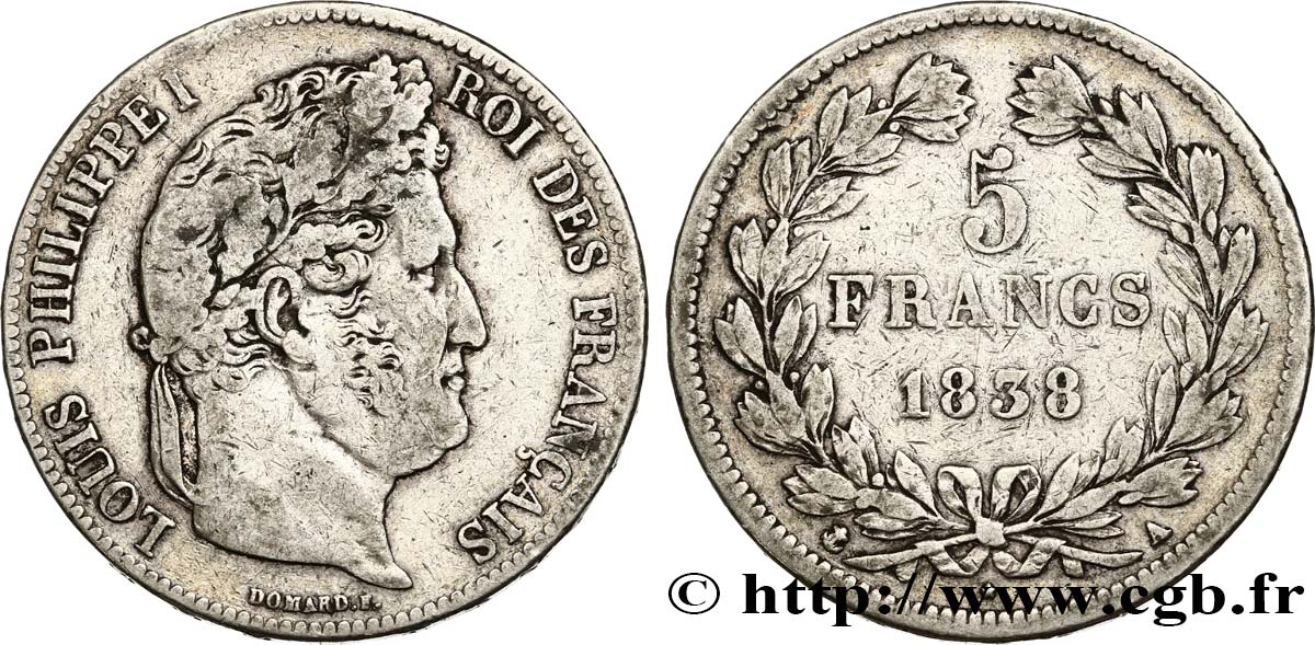 5 francs, IIe type Domard 1838 Paris F.324/68 TB30 