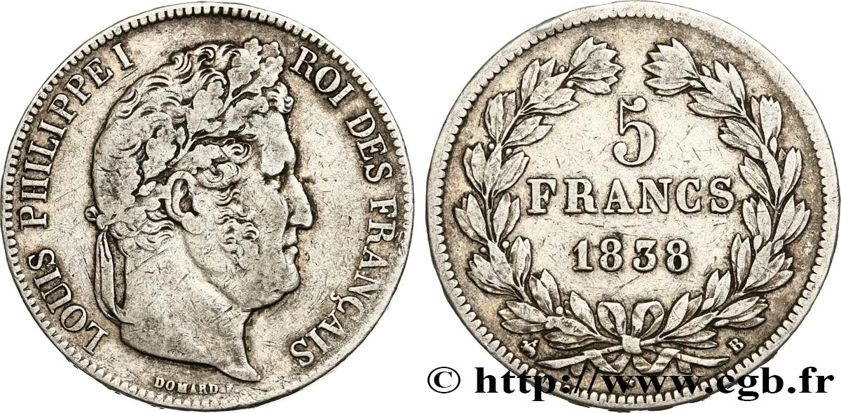 5 francs IIe type Domard 1838 Rouen F.324/69 VF25 
