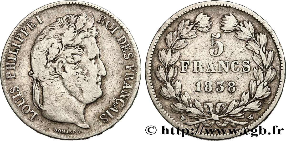 5 francs IIe type Domard 1838 Lille F.324/74 VF30 