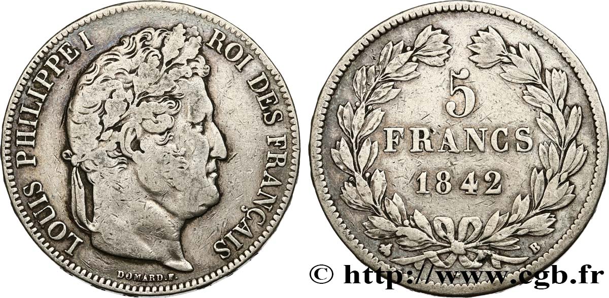 5 francs IIe type Domard 1842 Rouen F.324/96 MB20 