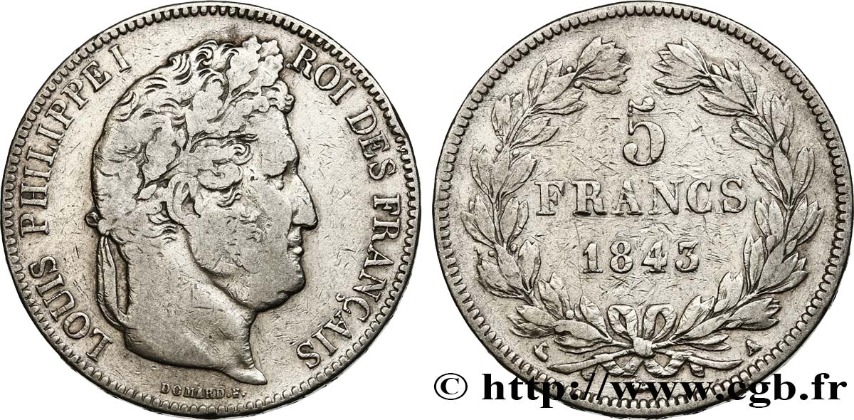 5 francs IIe type Domard 1843 Paris F.324/100 VF25 