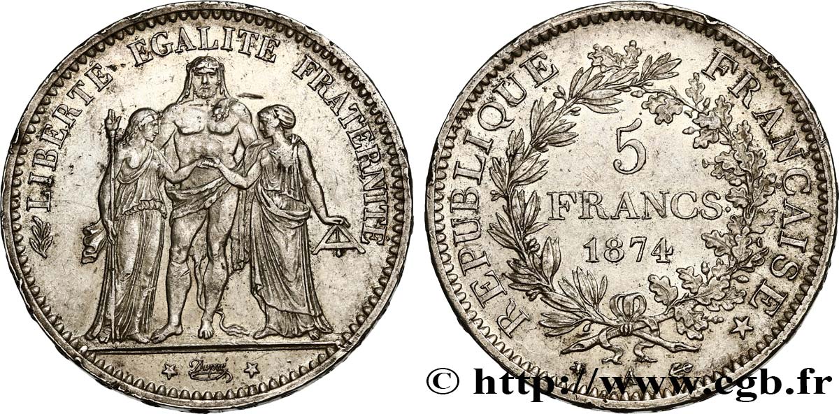 5 francs Hercule 1874 Paris F.334/12 TTB52 