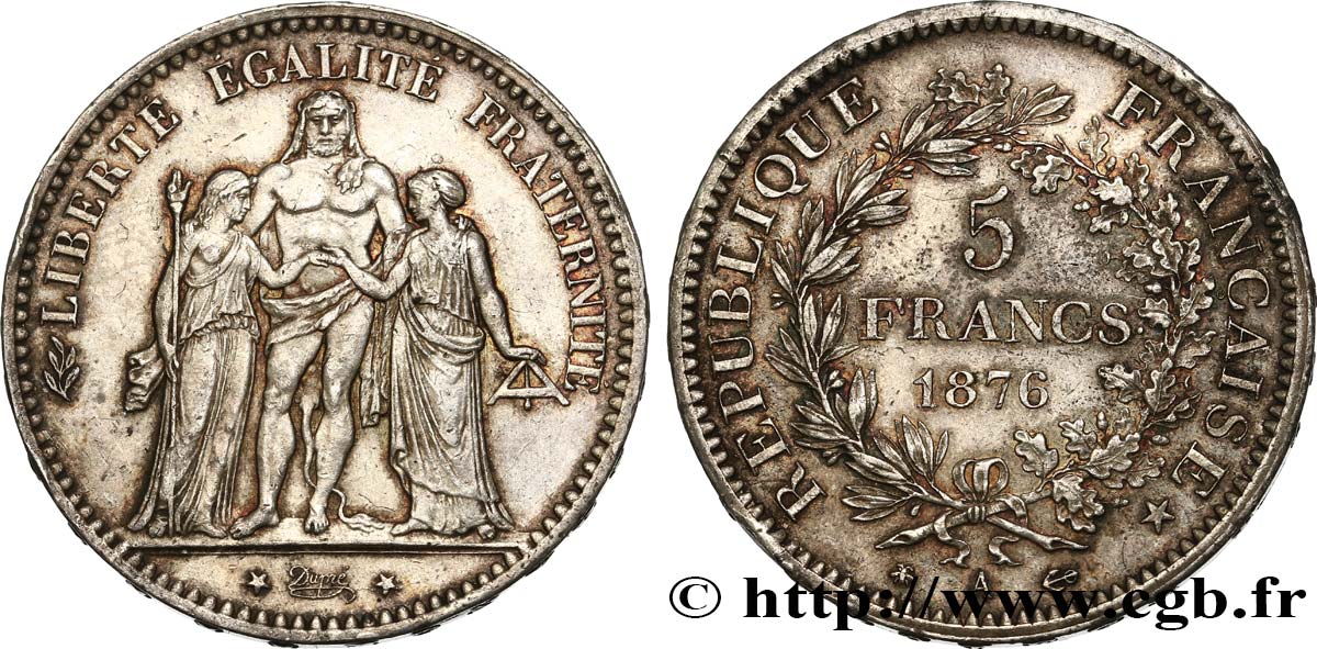 5 francs Hercule 1876 Paris F.334/17 XF45 