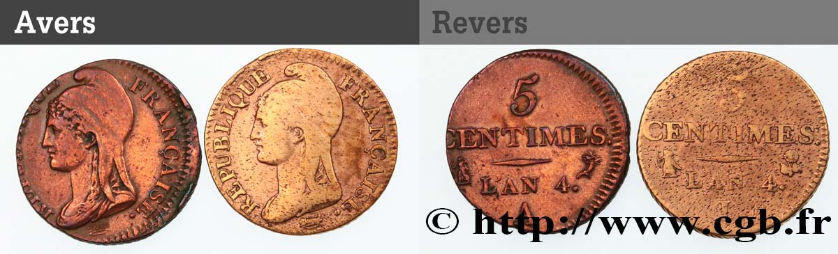 Lot de 2 pièces de 5 centimes Dupré n.d. Paris F.113/1 S/SS 