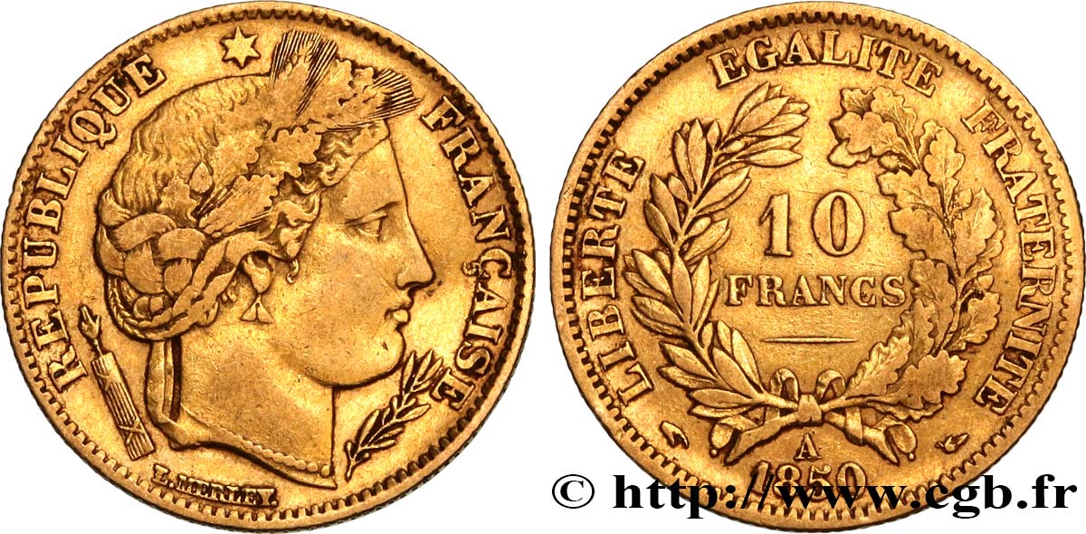 10 francs or Cérès, IIe République 1850 Paris F.504/1 S35 