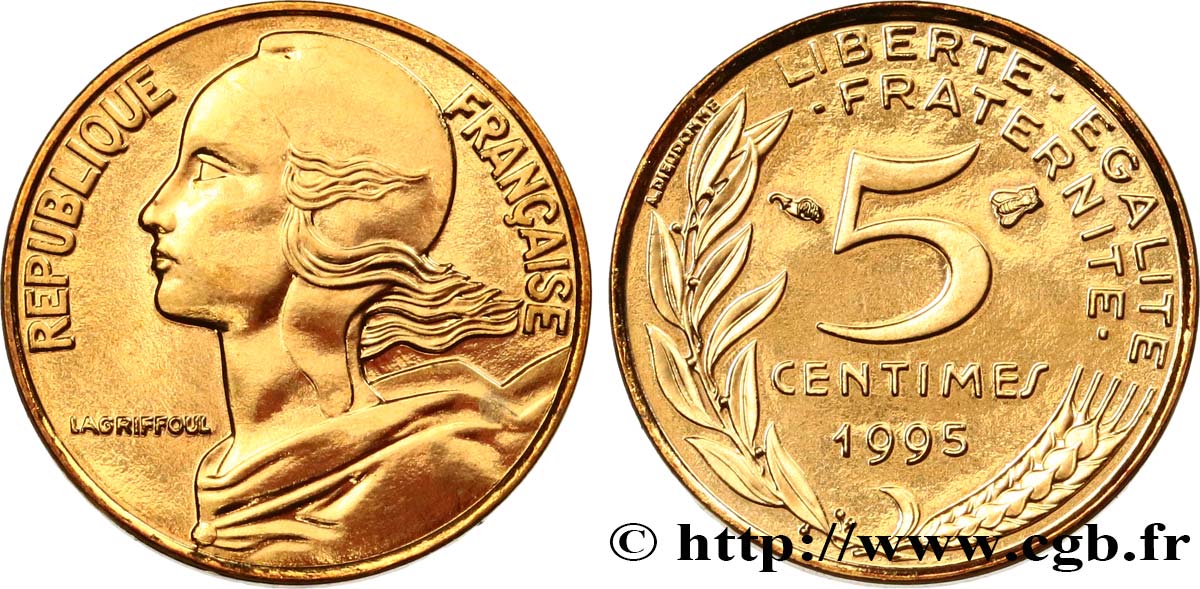 5 centimes Marianne, BU (Brillant Universel), 3 plis 1995 Pessac F.125/37 MS 