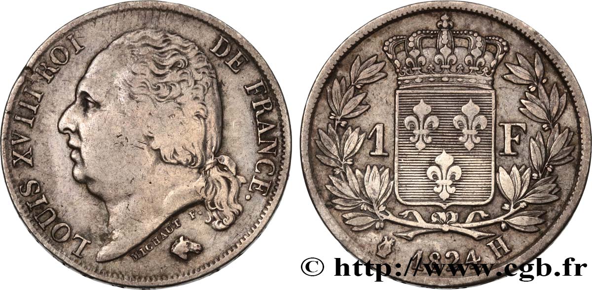 1 franc Louis XVIII 1824 La Rochelle F.206/59 TB25 