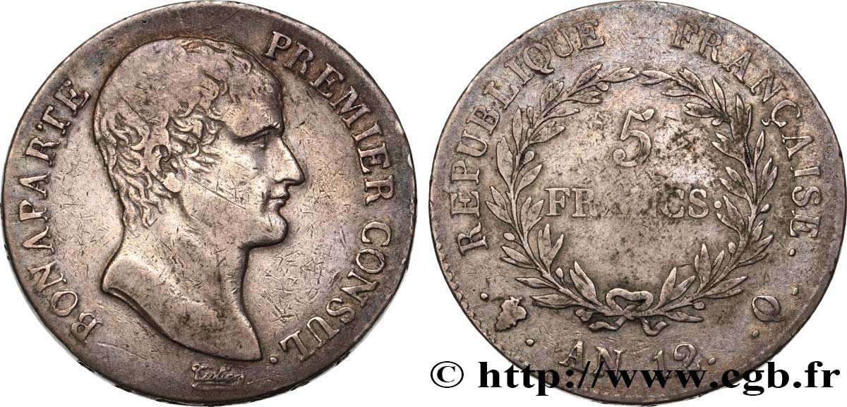 5 francs Bonaparte Premier Consul 1804 Perpignan F.301/23 TB25 