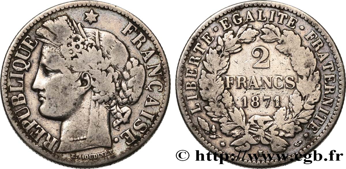 2 francs Cérès, avec légende 1871 Bordeaux F.265/7 TB15 