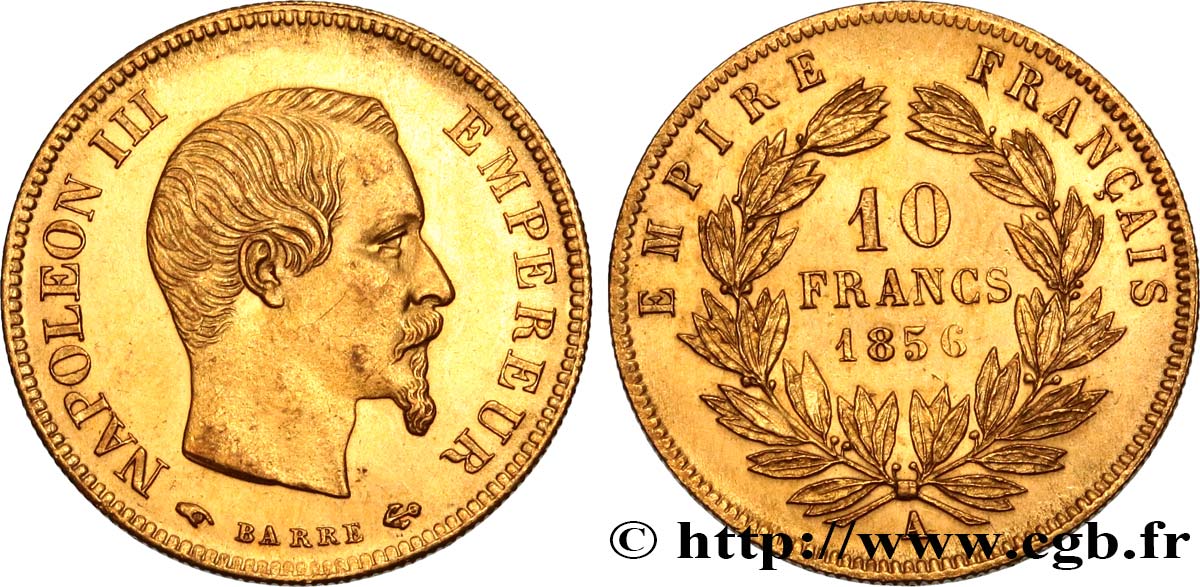 10 francs or Napoléon III, tête nue 1856 Paris F.506/3 SPL61 