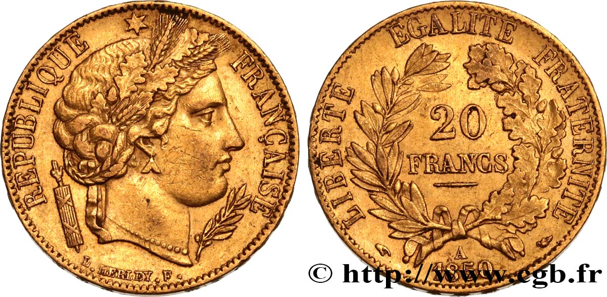 20 francs or Cérès 1850 Paris F.529/3 XF48 
