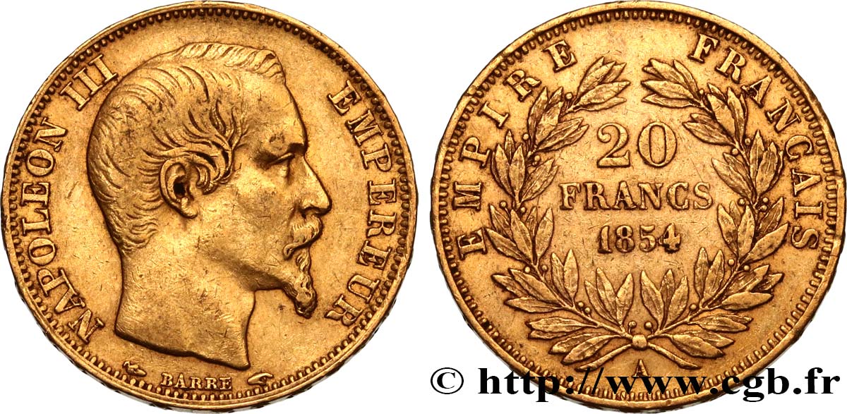 20 francs or Napoléon III, tête nue 1854 Paris F.531/2 SS42 