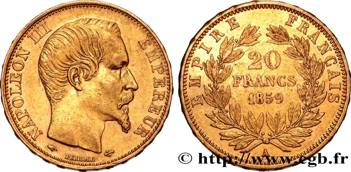 20 francs or Napoléon III, tête nue 1859 Paris F.531/15 TTB48 